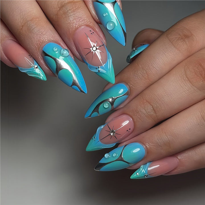 Artistic Stiletto Press-On Nails with Metallic Accents Kalsten
