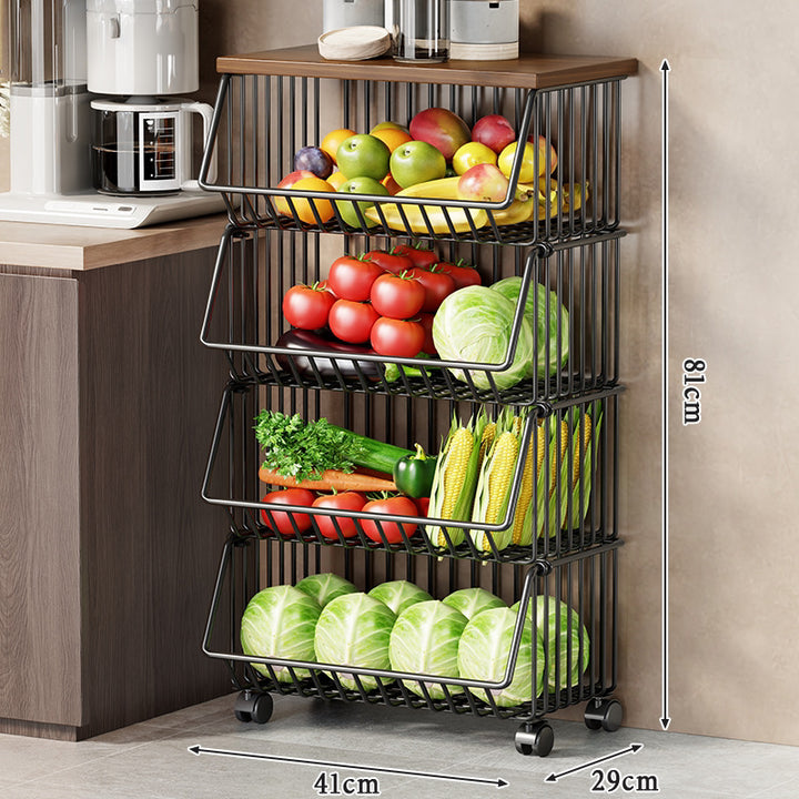 Slim Five-Tier Rolling Metal Kitchen Pantry Storage Rack with Wire Baskets