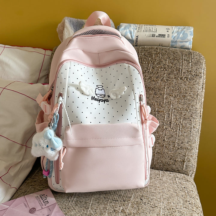 Stylish Dot-Printed Backpack with Decorative Accents Kalsten