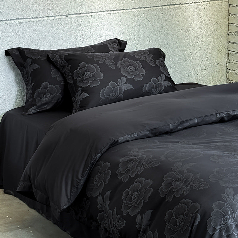 Satin-bedcover-set with subtle tone-on-tone floral jacquard