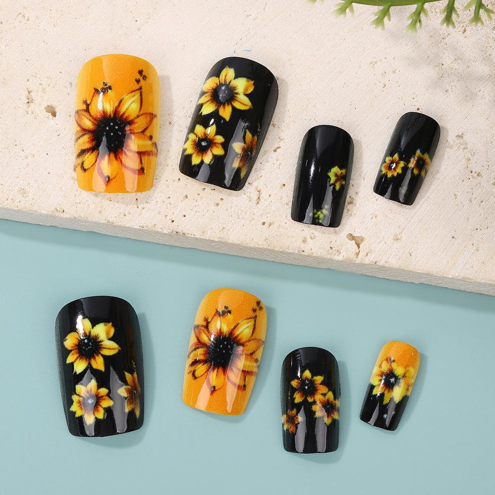 Artificial nails in floral design with sunflower motif Kalsten