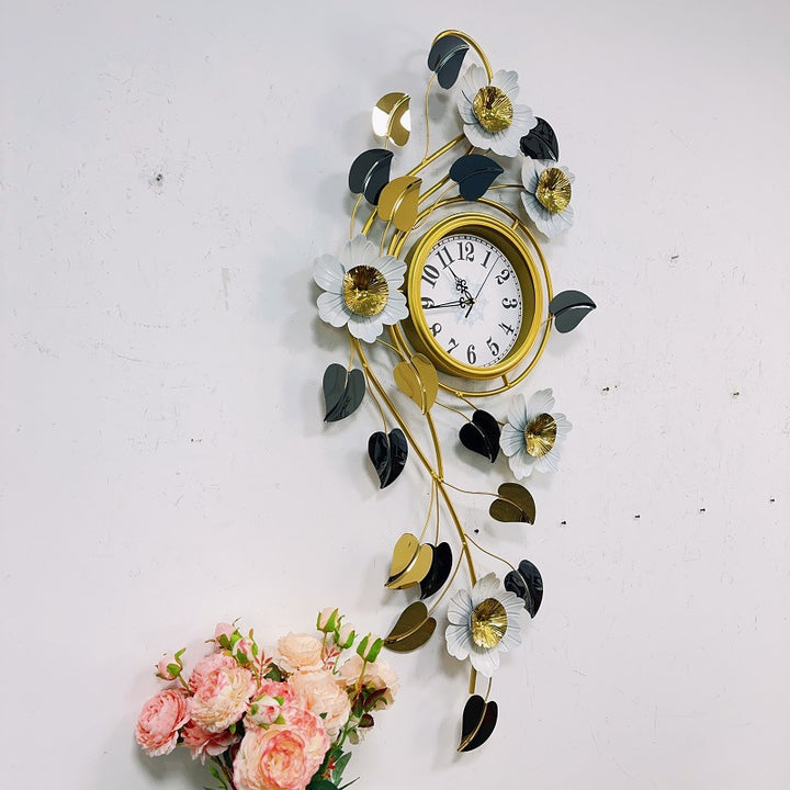 Floral Wall Clock Art with Elegant Metal Frame Kalsten