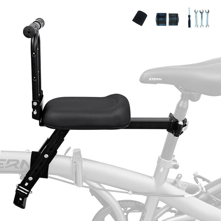 rear frame-mounted padded child bike seat with triple loop backrest and adjustable clamp Kalsten