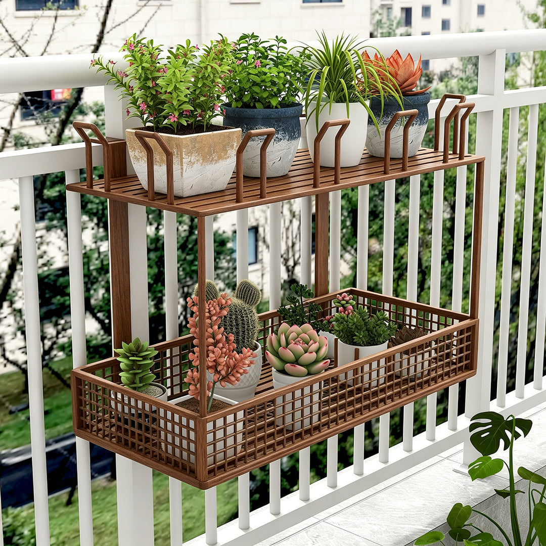 Clamp-On Balcony Rail Planter Basket with Metal Grid Reservoir