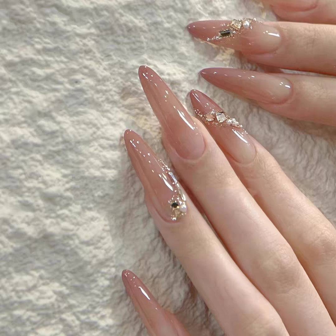 Artistic Almond-Shaped Press-On Nails with Floral Design Kalsten