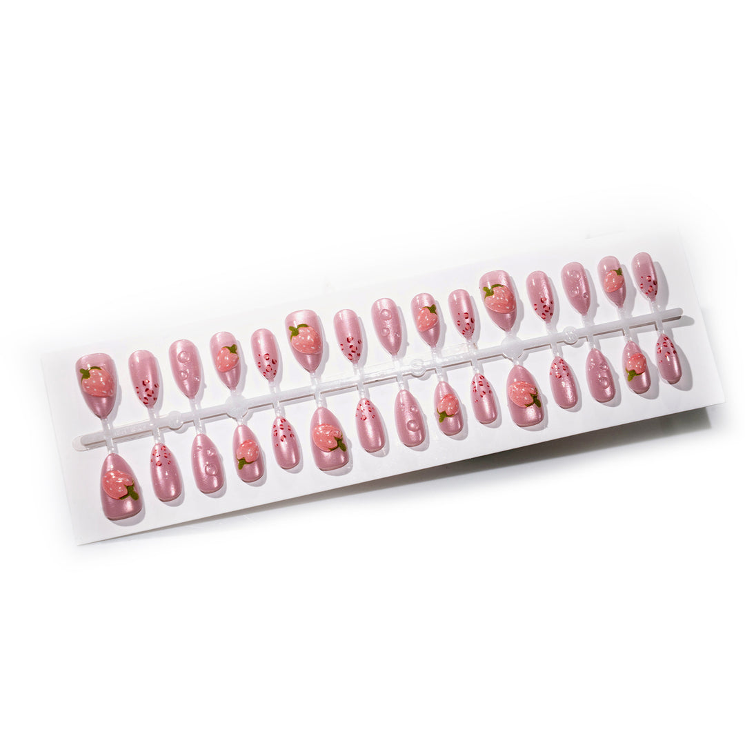 Artistic Strawberry-Inspired Press-On Nail Art Kalsten