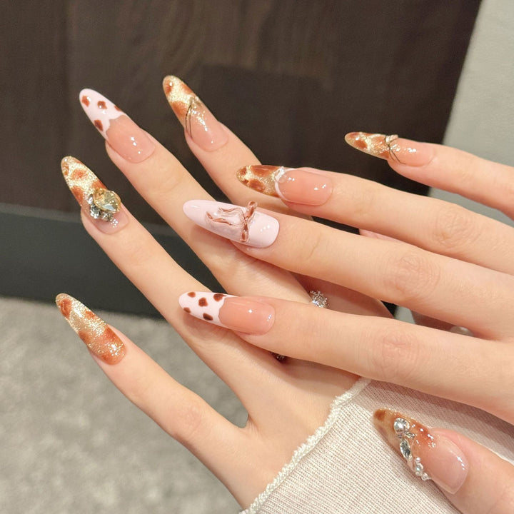 Artistic Gel Press-On Nail Art Set with Glitter and Decorative Accents