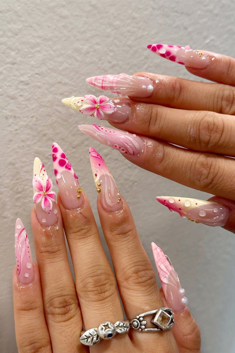 Floral Stiletto Press-On Nail Set with Artistic Design Kalsten