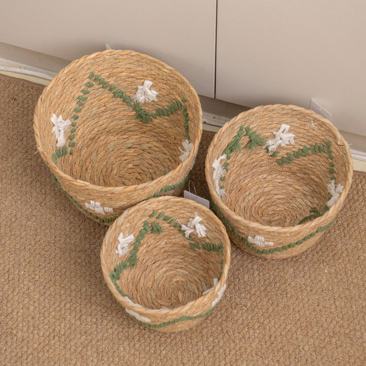 Handwoven storage basket with colorful accents Kalsten