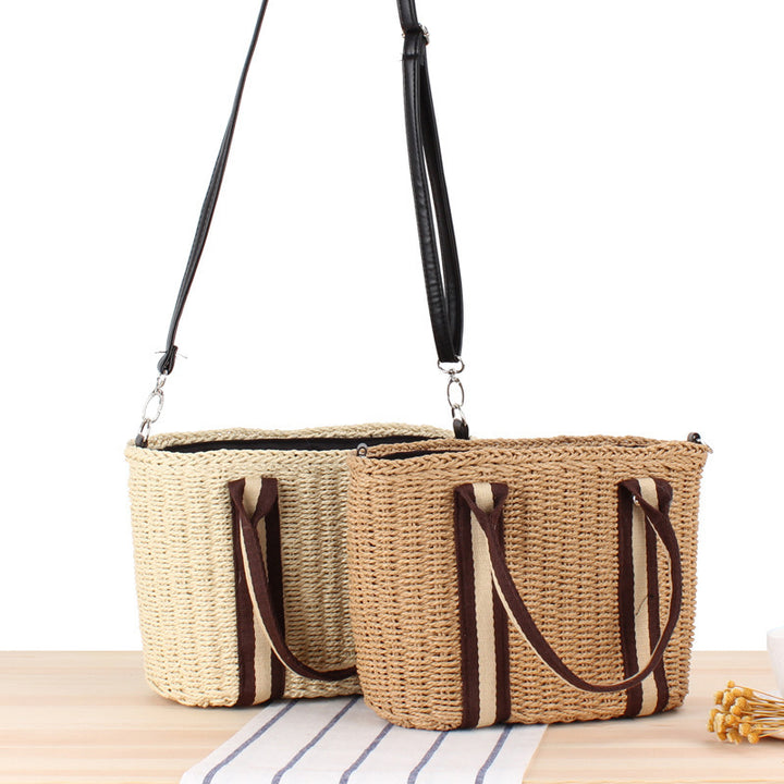 Handbag Made of Braided Natural Material with Removable Leather Strap Kalsten
