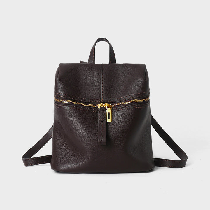 Small Structured Pebbled Leather Mini Backpack with Front Zip Pocket and Top Handle