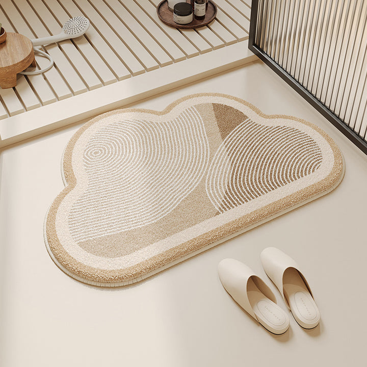 Cloud-Shaped Absorbent Microfiber Bath Mat with Anti-Slip Backing and Textured Concentric Pattern