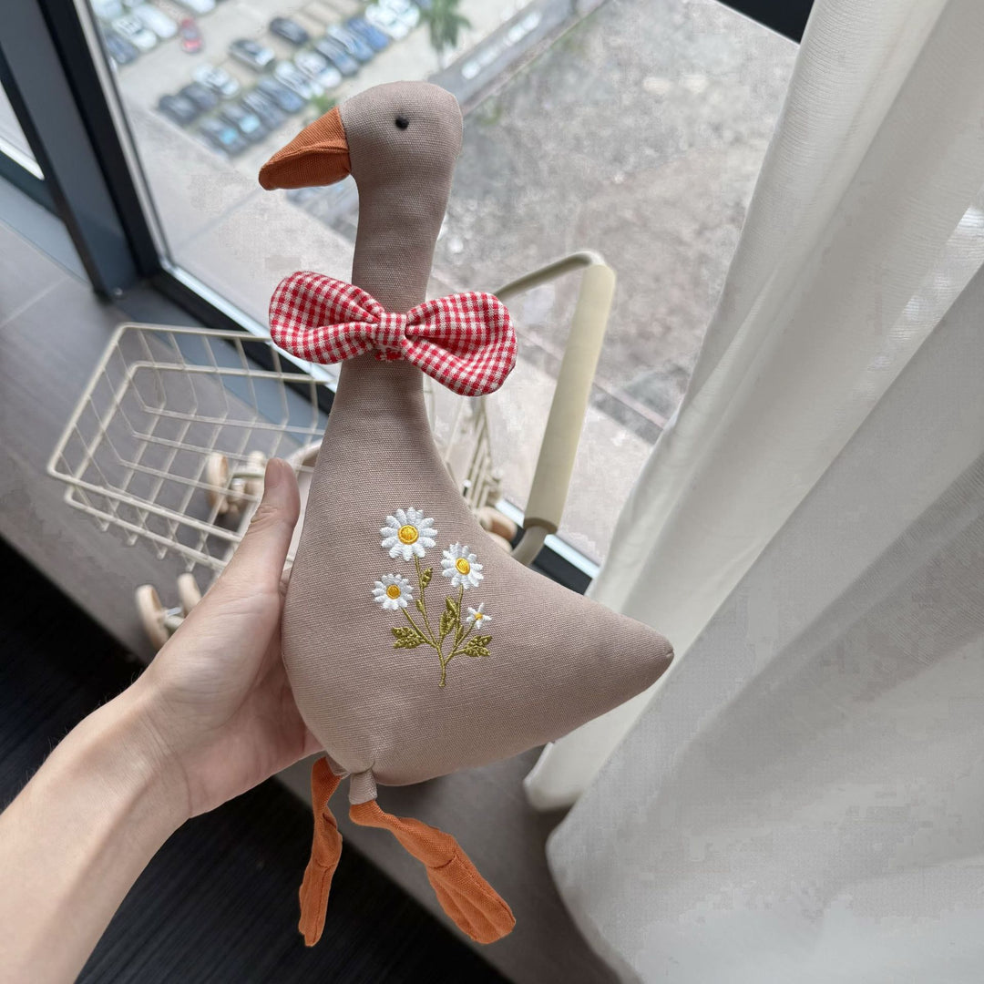 Handmade Linen Plush Bunny Doll with Bow Tie and Removable Overalls