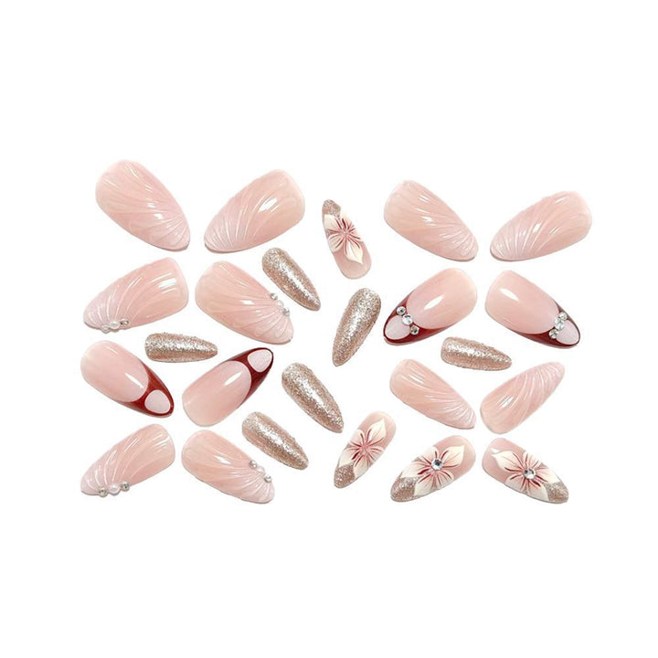Artificial nails in elegant floral design with glitter accents Kalsten