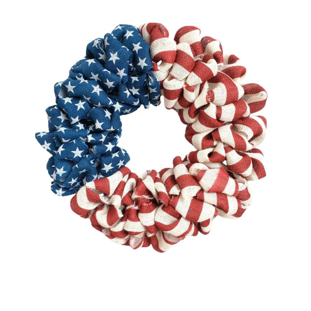 Unisex nan patriotic burlap wreath with ruffled looped design and stars and stripes motif for front door Kalsten