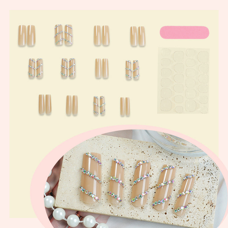 Decorative Press-On Nail Set with Rhinestone Accents kalsten
