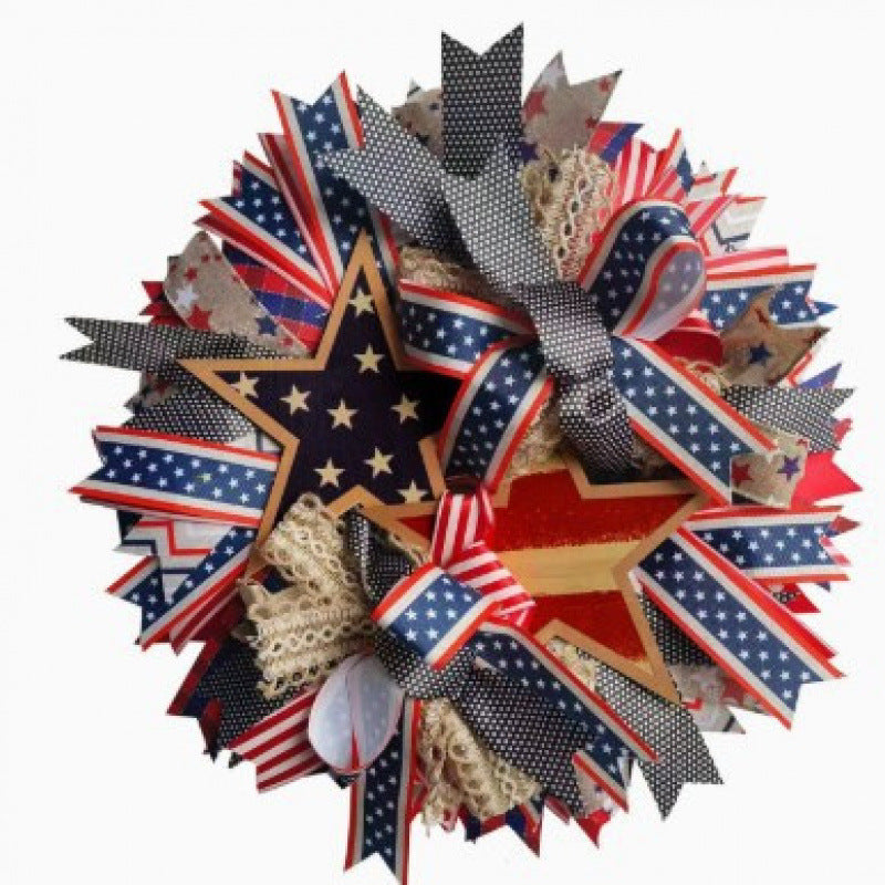 Unisex nan patriotic mesh sunflower wreath with star cutouts and rustic rope hanger Kalsten