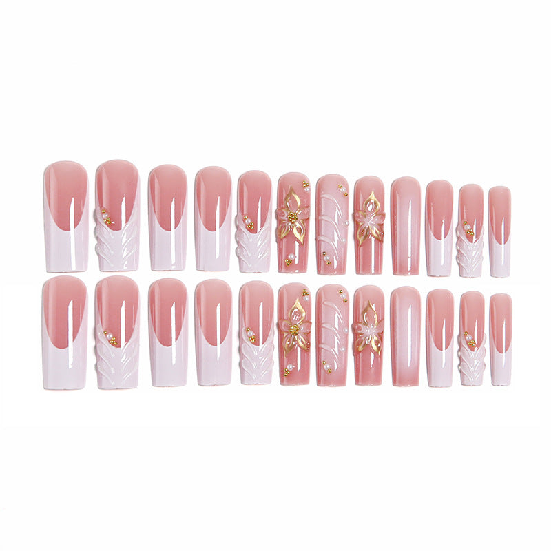 Artificial Nail Set with Elegant 3D Flower Accents Kalsten