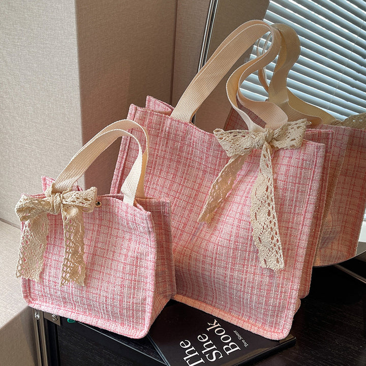 Lace-Detail Structured Tote Bag