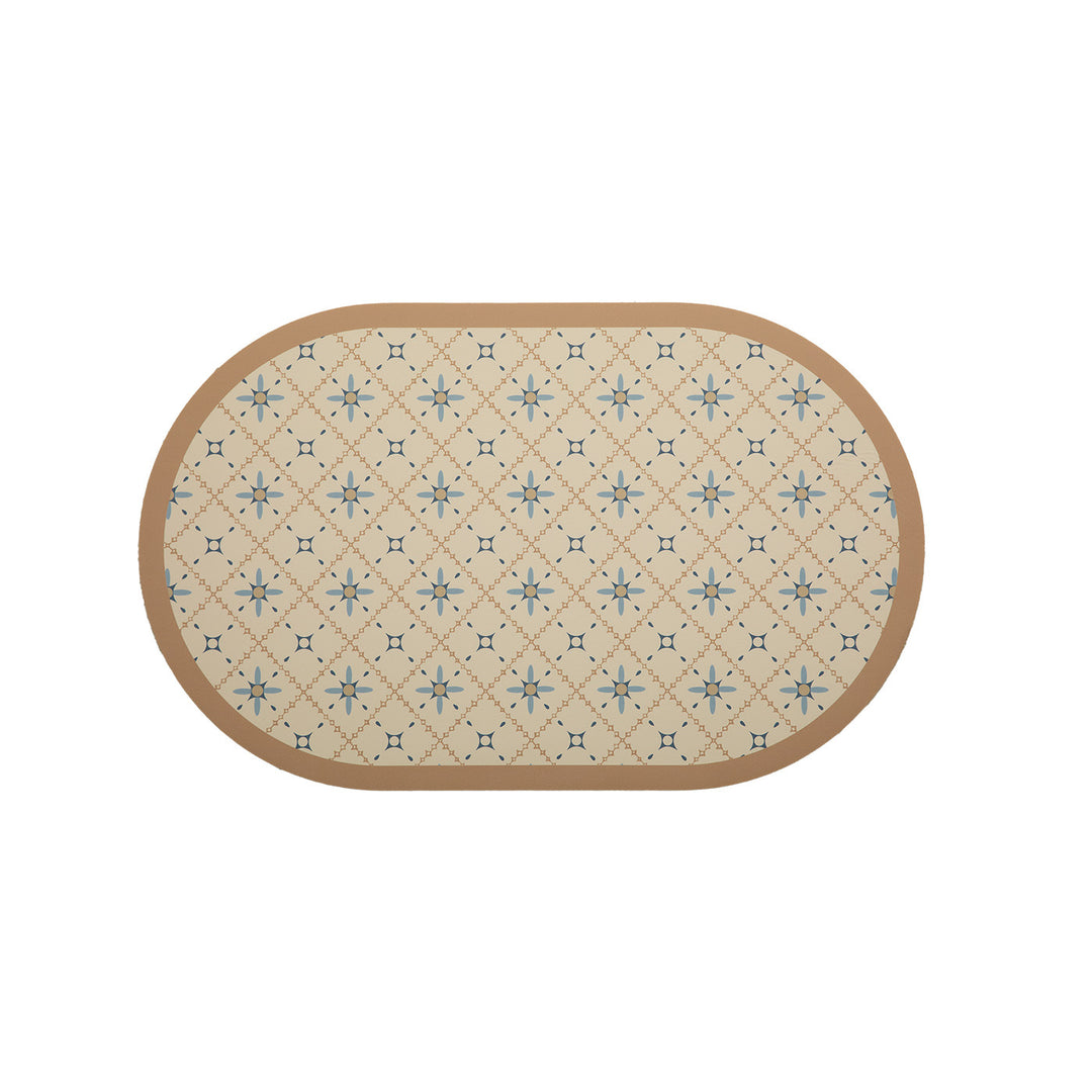 Oval wipeable placemat with tulip pattern, padded edge and non-slip bottom