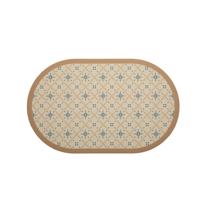Oval wipeable placemat with tulip pattern, padded edge and non-slip bottom