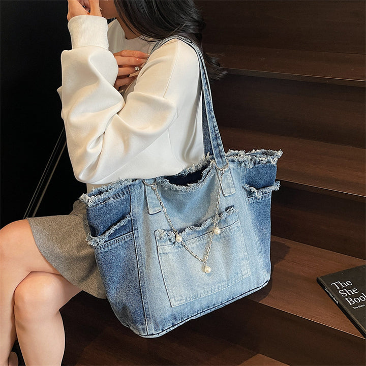 Distressed Denim Tote Bag