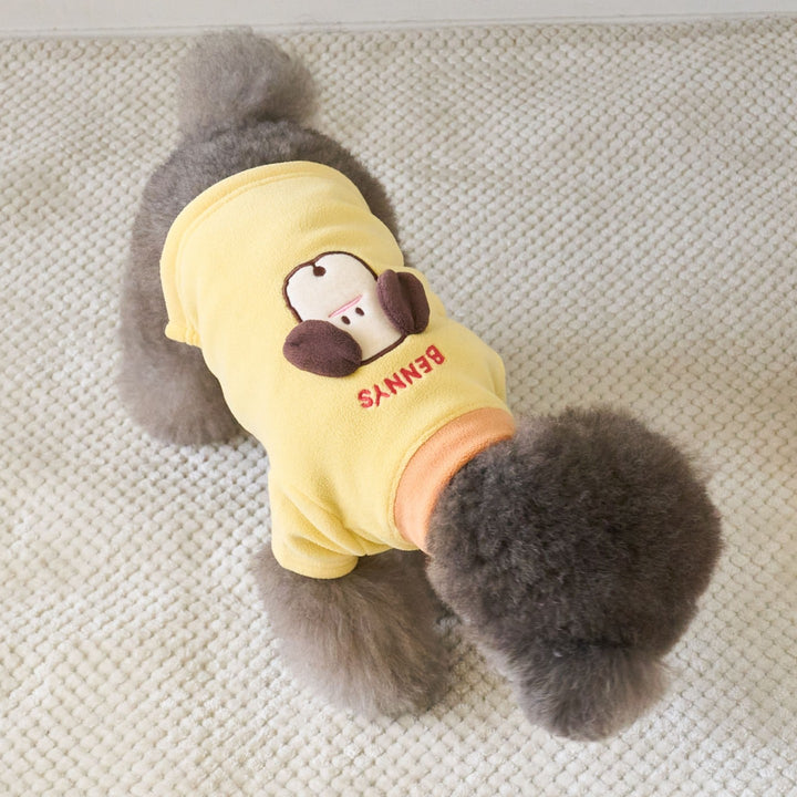 Plush Fleece Dog Sweater with Embroidered Monkey Patch
