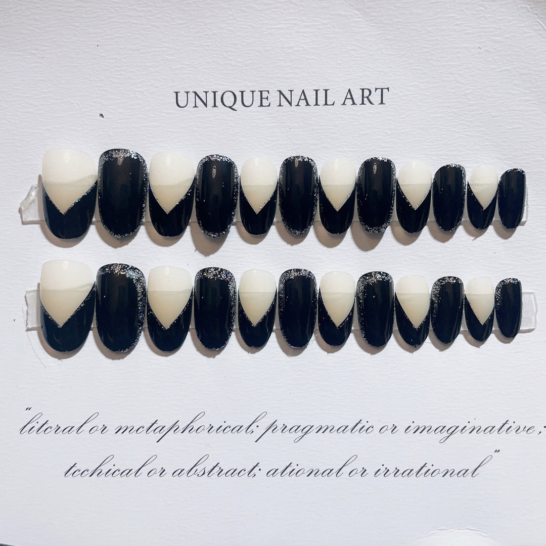 Artistic Press-On Nail Design with Geometric Patterns