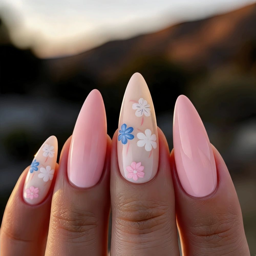 Floral Accent Stiletto Nail Art Extensions Kalsten