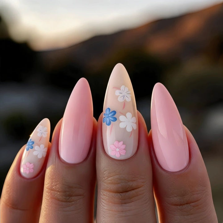 Floral Accent Stiletto Nail Art Extensions Kalsten