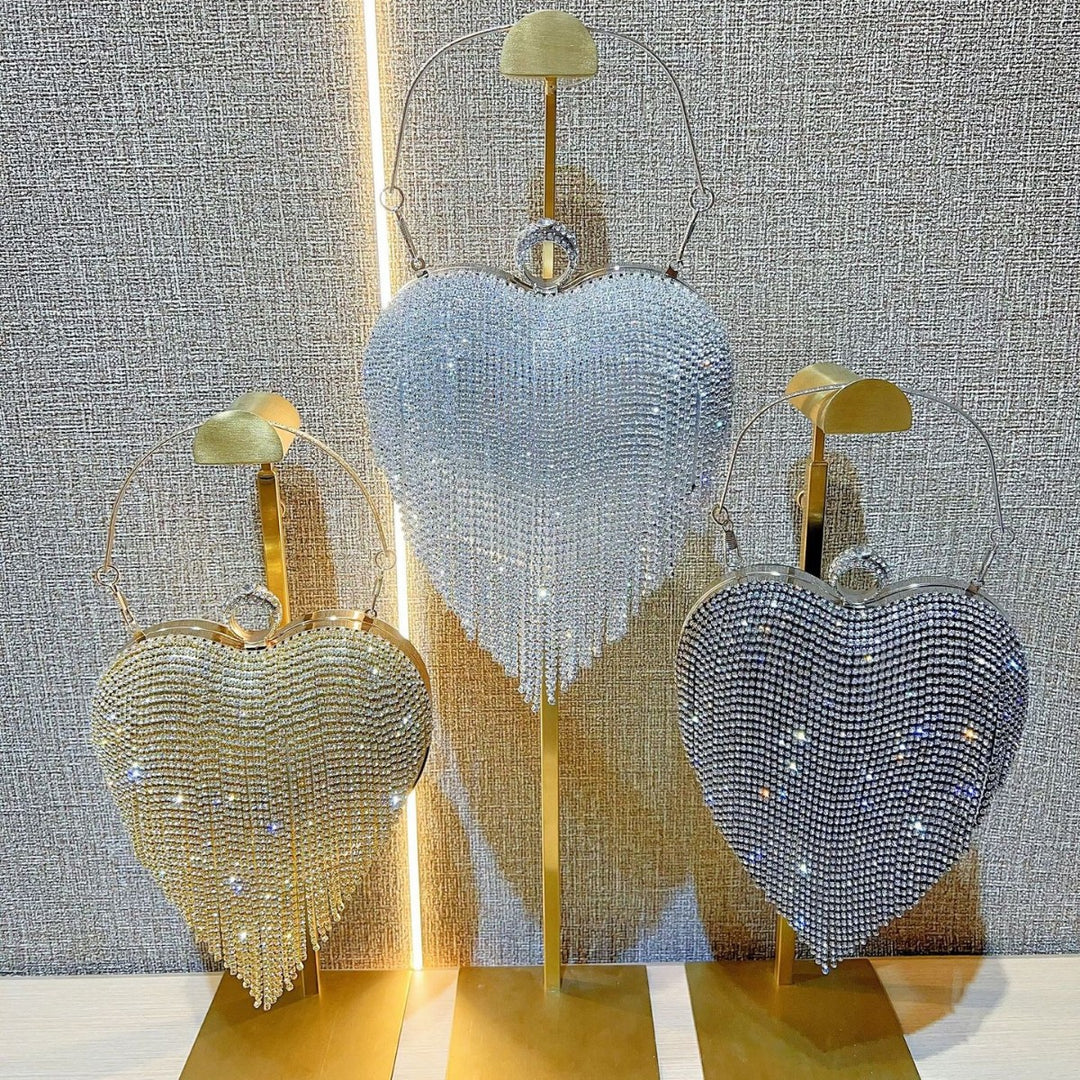 Heart-Shaped Rhinestone Evening Handbag