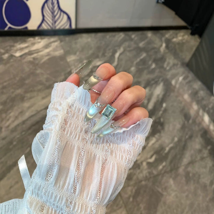 Elegant Crystal-Embellished Press-On Nail Set