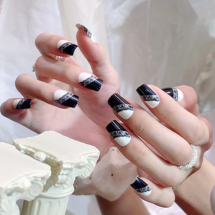 Elegant Lace and Colorblock Press-On Nail Set