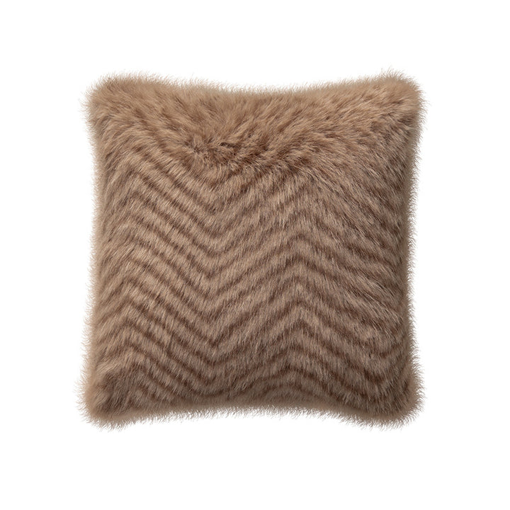 Square faux fur decorative cushion with chevron relief and soft inner filling