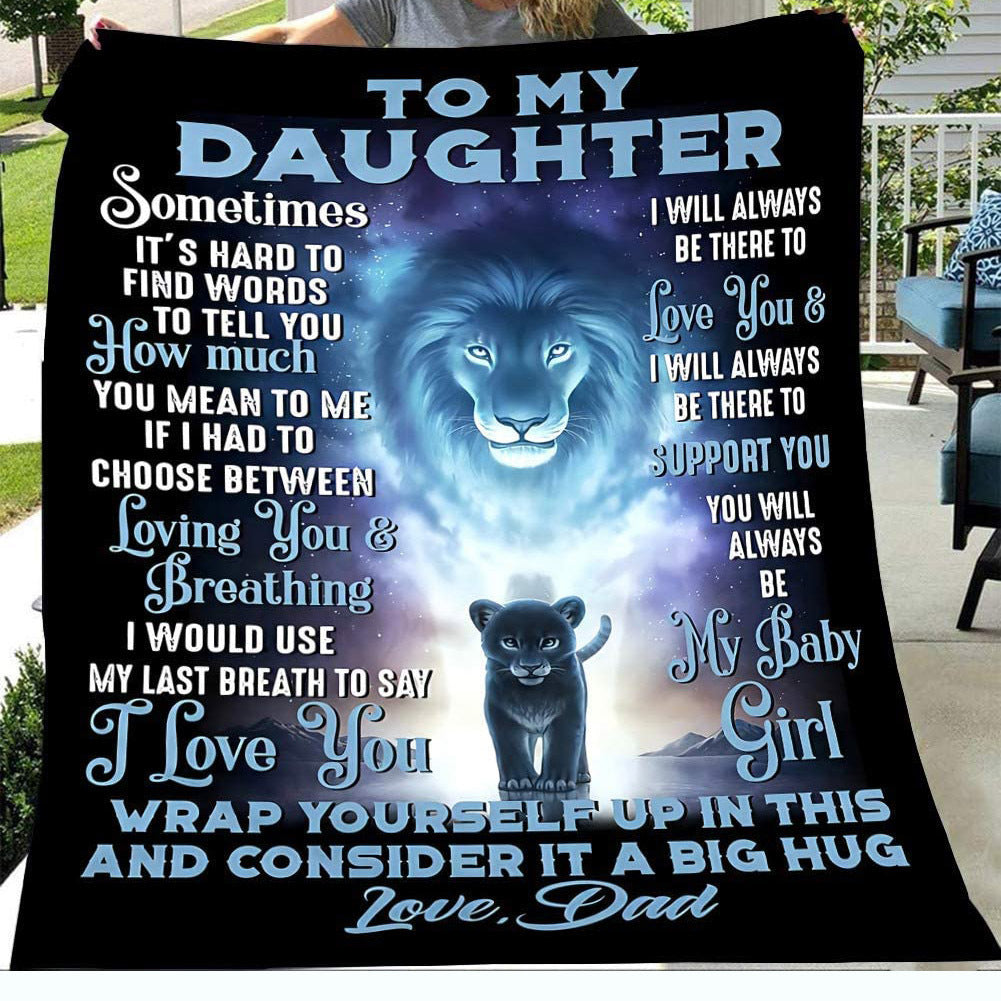 Sentimental Fleece Throw Blanket With Lion And Cub Graphic And Heartfelt Message For Dad