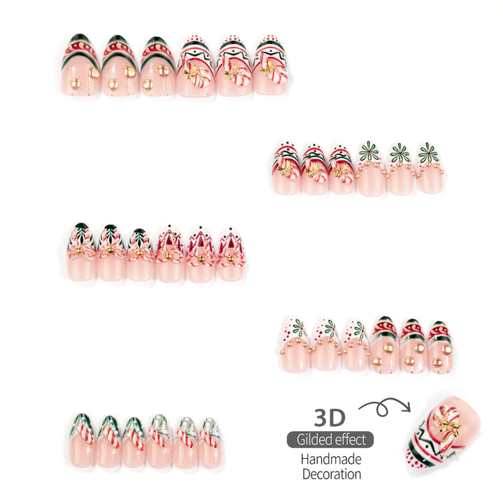 Festive Holiday-Themed Press-On Nail Art Set 1790738758