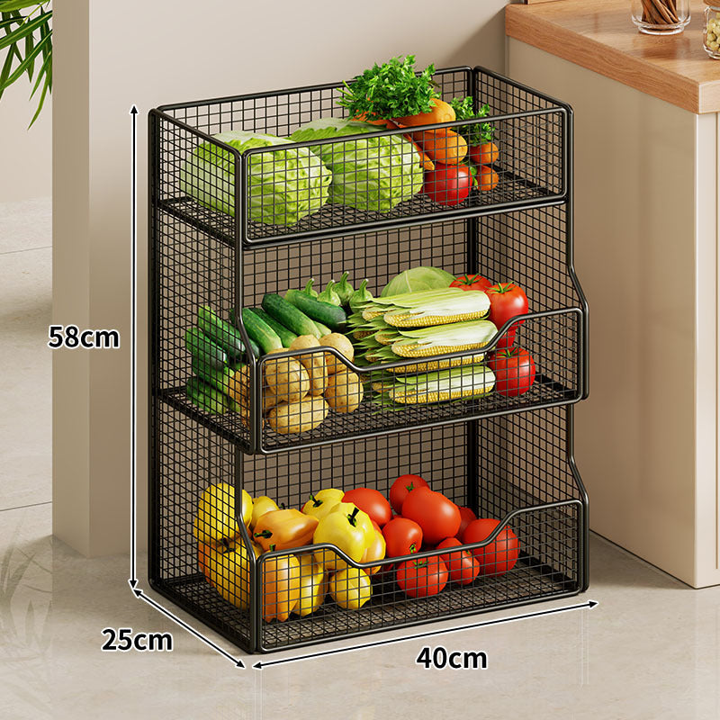 Two Tier Wire Mesh Kitchen Produce Storage Rack with Slide Out Lower Basket