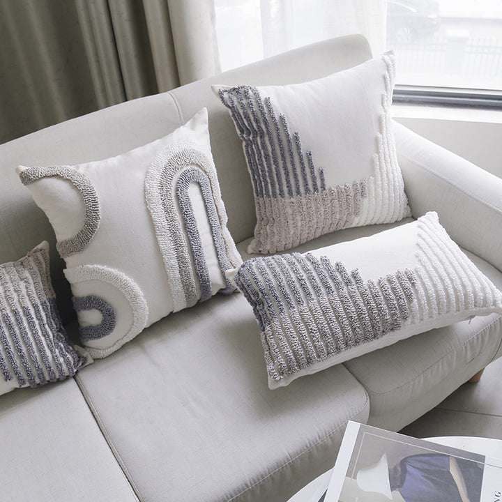 Textured Tufted Decorative Throw Pillow Cover with Loop Stitch Accent