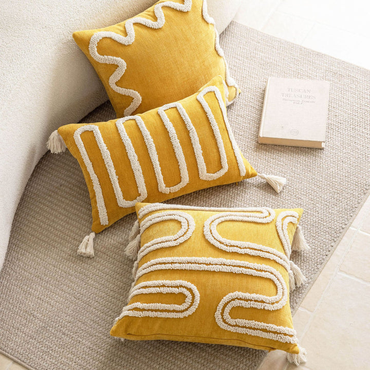 Decorative Textured Square Throw Pillow Cover with Wavy Chenille Loop Trim
