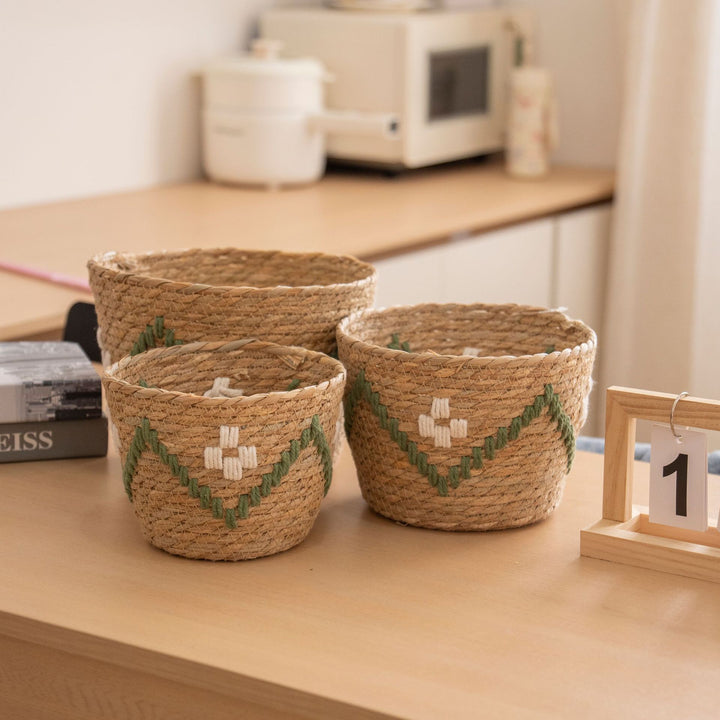 Handwoven storage basket with colorful accents Kalsten