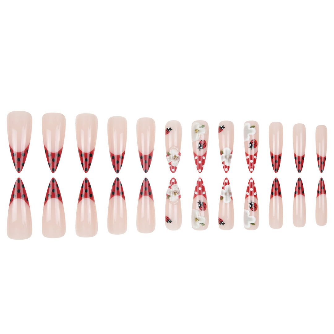 Artistic Press-On Nails with Floral and Polka Dot Design Kalsten