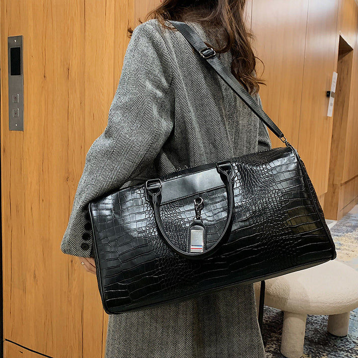 Crocodile-Texture Travel Duffle Bag Kalsten