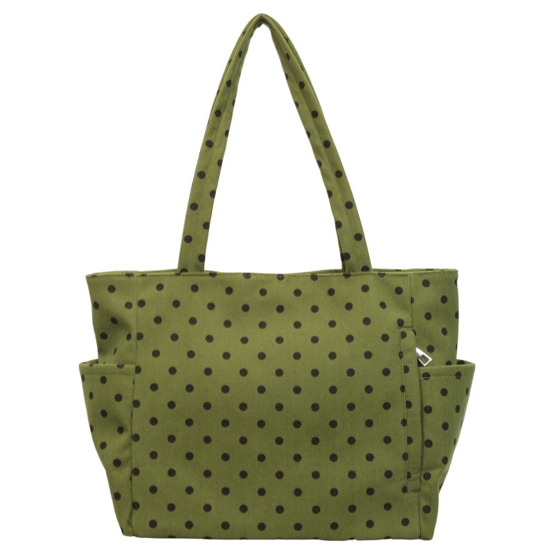 Spacious Polka Dot Canvas Tote Bag