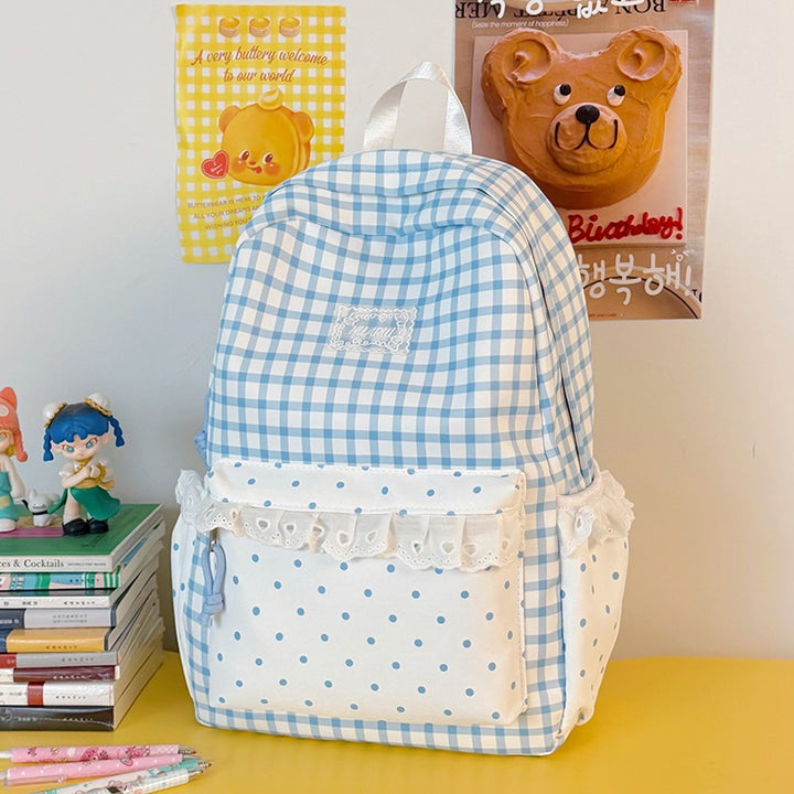 Stylish Gingham Print Casual Backpack Kalsten