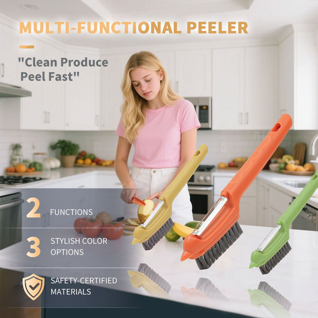 Multi-Function Y-Shaped Vegetable Peeler with Integrated Brush and Stem Remover