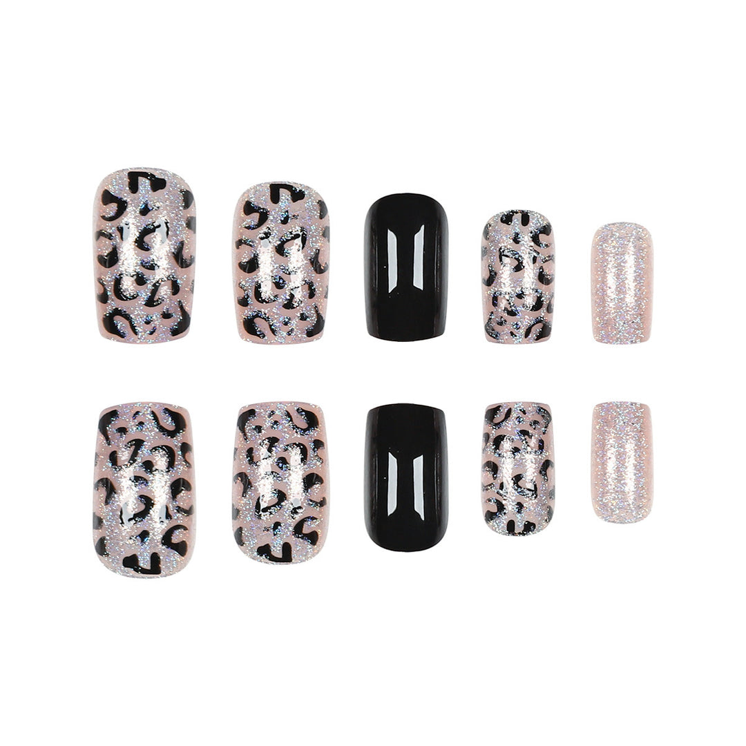 Decorative Press-On Nail Art Set with Glitter and Animal Print Kalsten