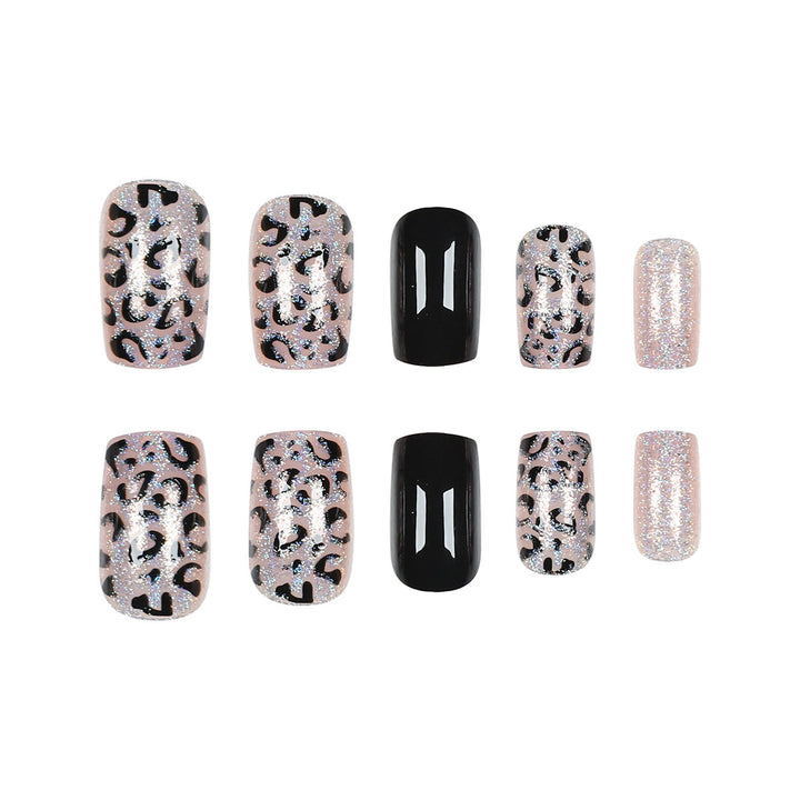 Decorative Press-On Nail Art Set with Glitter and Animal Print Kalsten