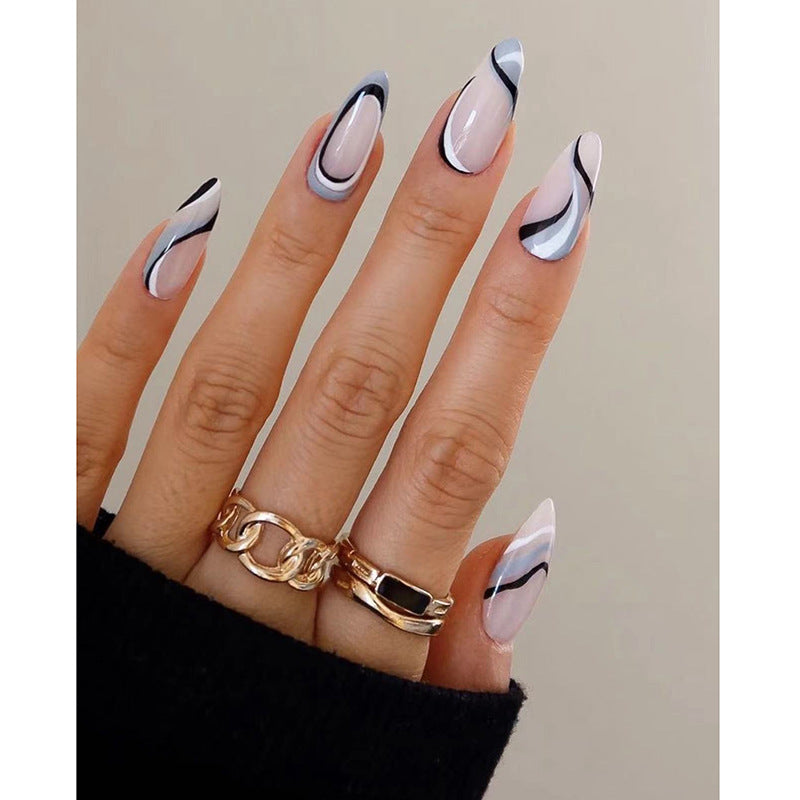 Artistic Stiletto Press-On Nails with Modern Swirl Design Kalsten