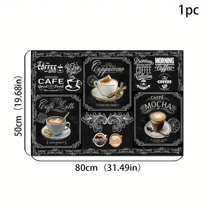 Coffee-Themed Decorative Kitchen Mat