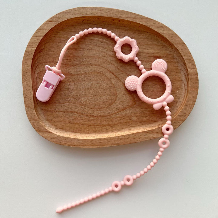 Silicone Beaded Pacifier Holder and Multi-Texture Teething Ring